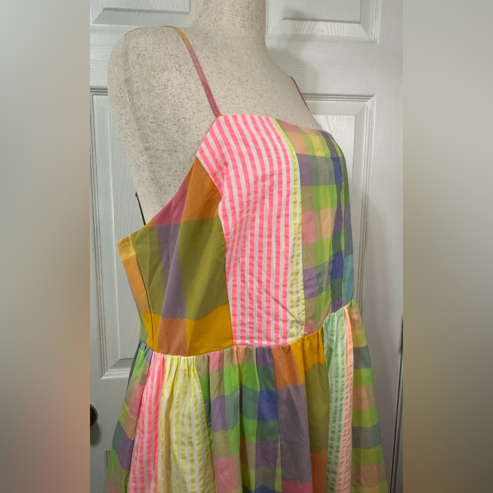 DAVI & DANI Colorful plaid mismatched Striped Maxi Dress smocked back zip up - Picture 9 of 14